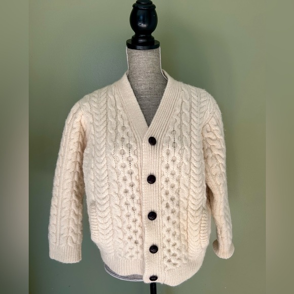 Vintage LL Bean Cable Irish Fisherman Cardigan Wool Made in Ireland Size Medium - Picture 5 of 10